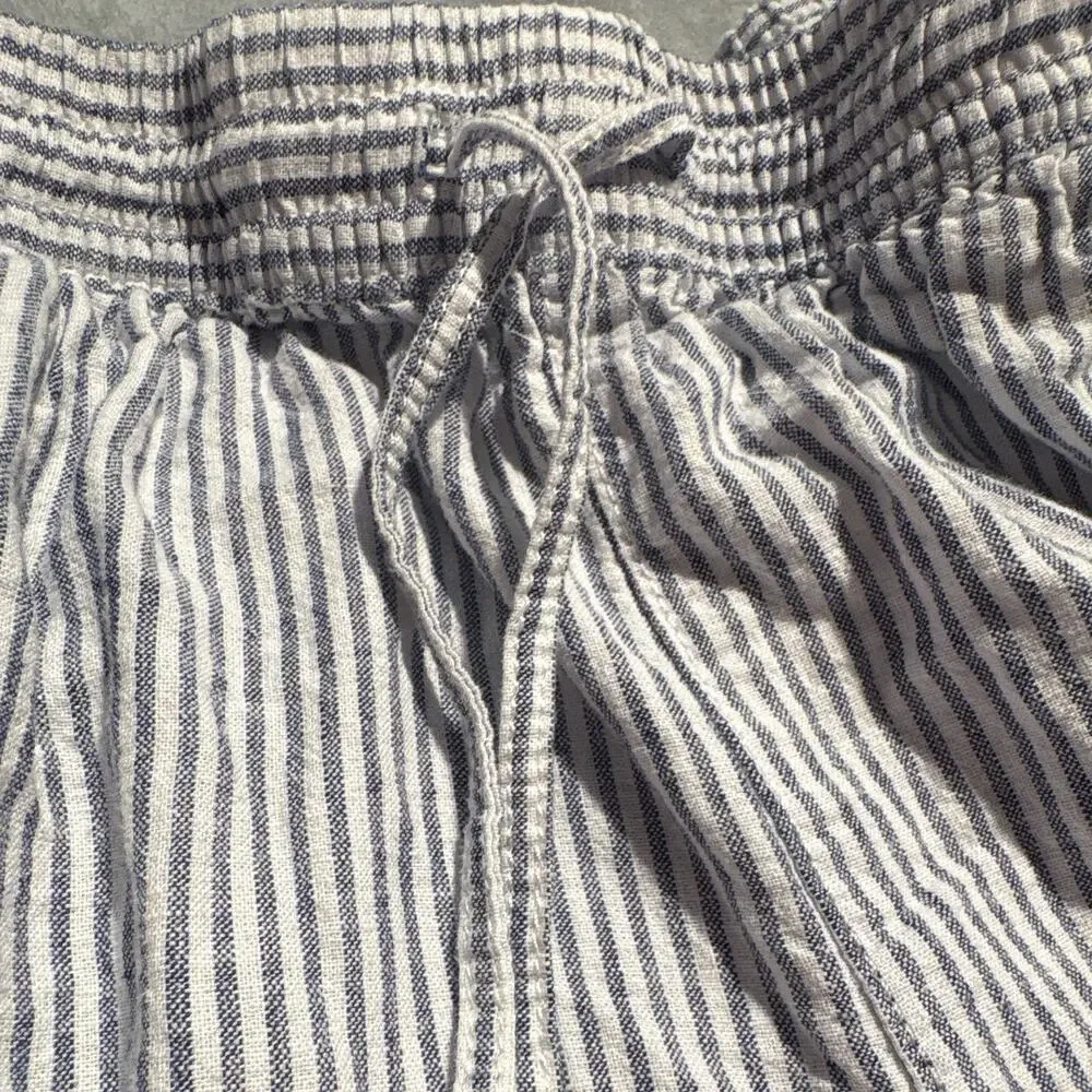 H&M Women's Blue/White Linen & Cotton Straight Leg Pants w/ drawstring, Size XS